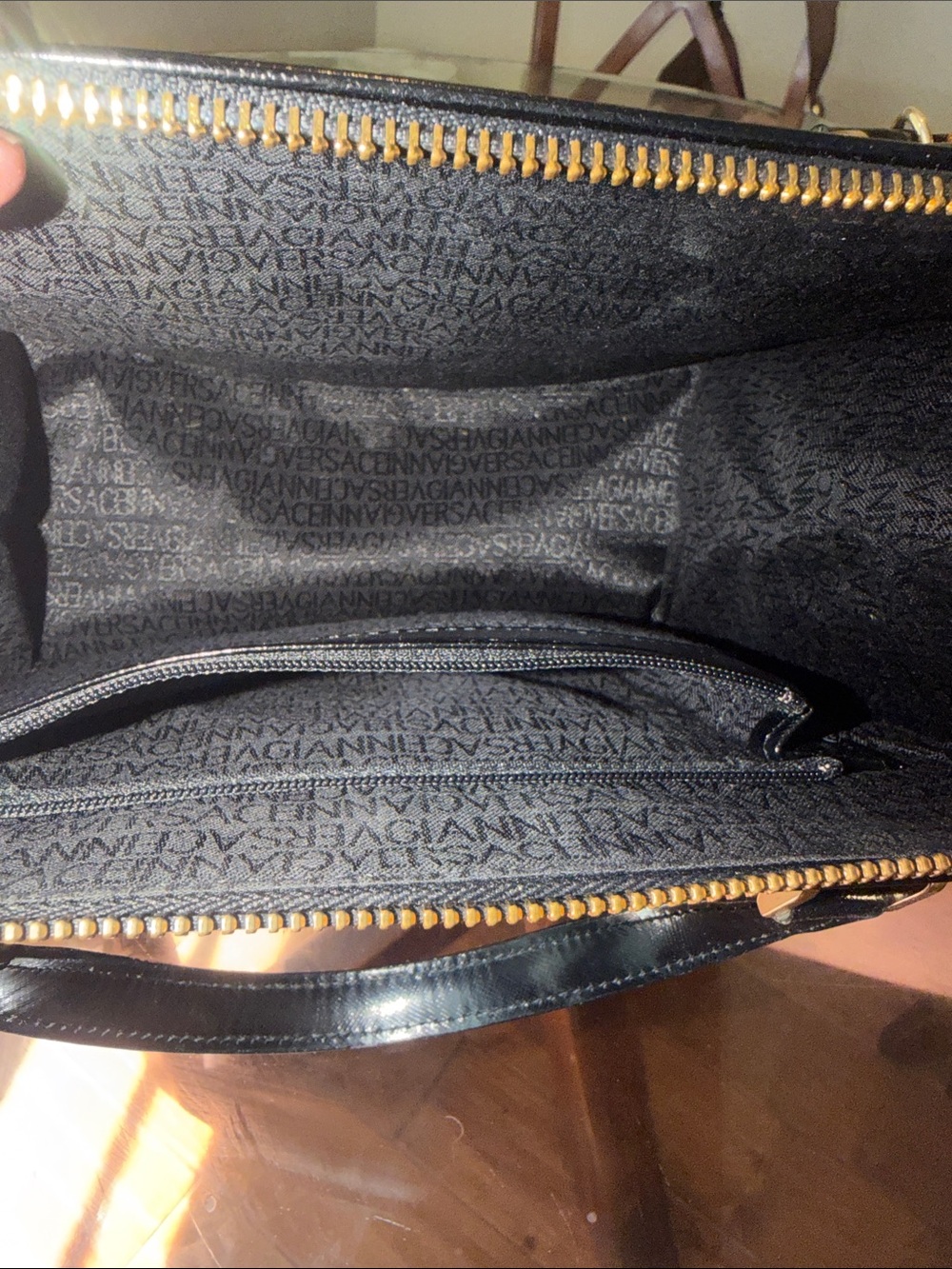 Versace Black Leather Satchel with Gold Medallion Hardware - Picture 3 of 5